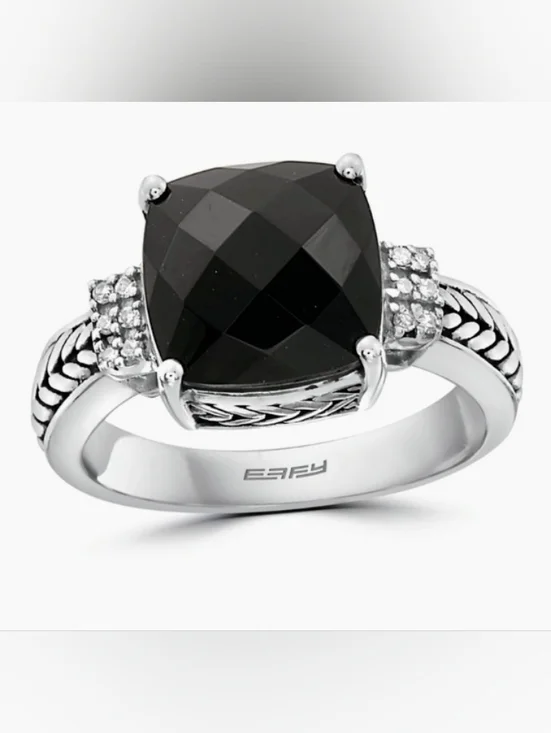 925 Sterling Silver Onyx and Diamond Accented Ring, 4.96 TCWWEB ID: 8227 💍✨ - Picture 1 of 7